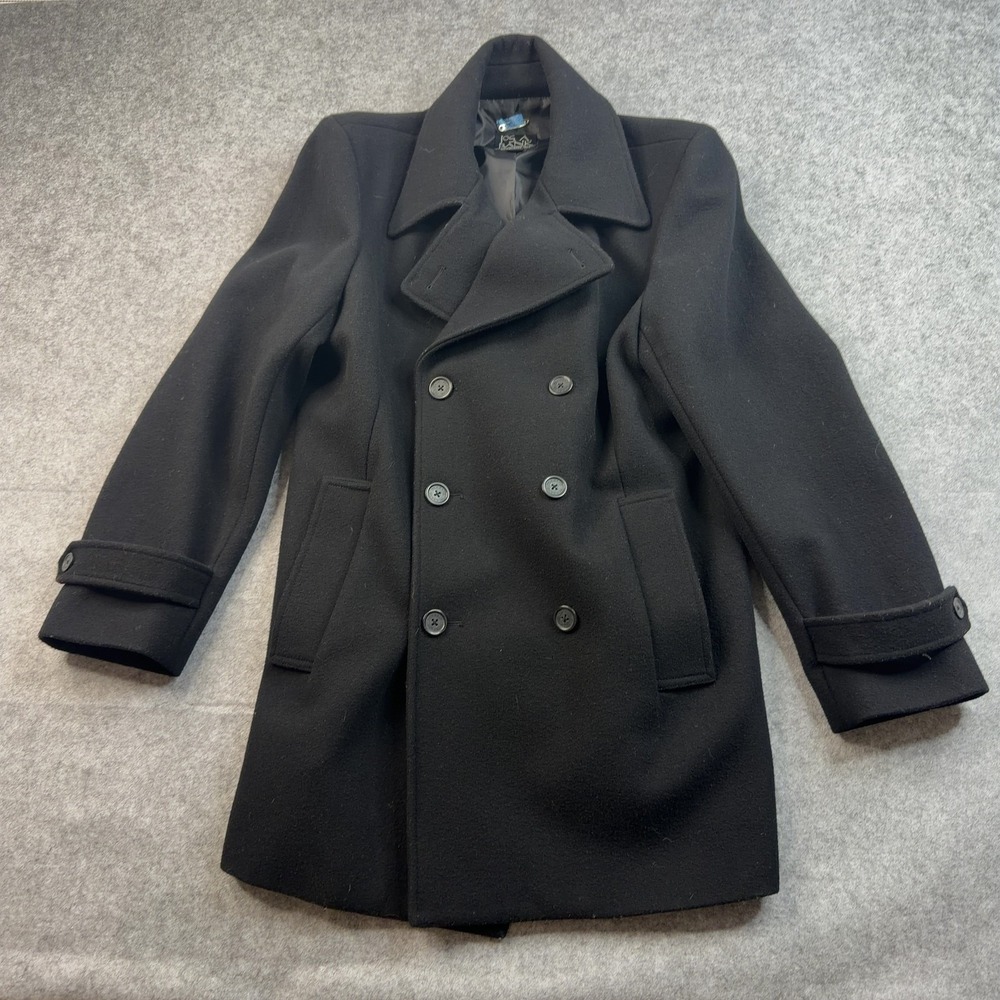 Jos. a. Bank Men's Wool Peacoat Black Large Double-Breasted Long Sleeve Lined
